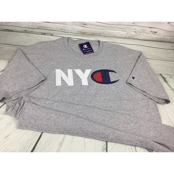Champion T-Shirt NYC Mosaic Style Logo Graphic Tee Crewneck Gray Men 2XL NWT - Picture 6 of 7